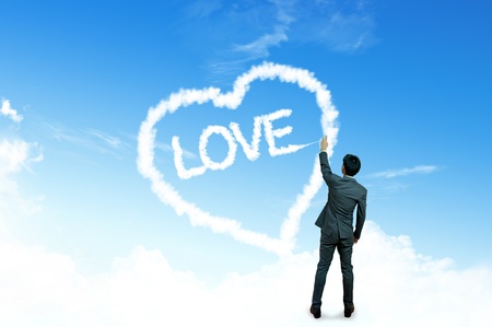 LOVE HEART cloud on the blue sky の写真素材