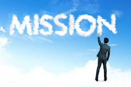 Business man drawing Business cloud text ,Mission and visionの写真素材
