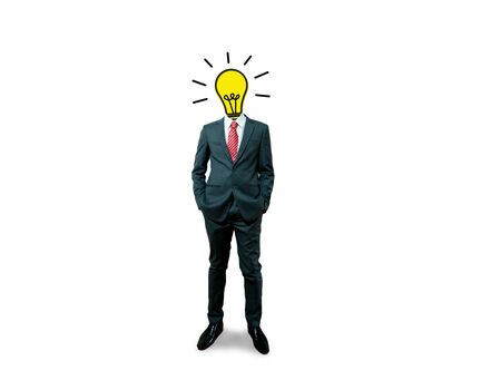 Business man with bulb head on the white backgroundの写真素材