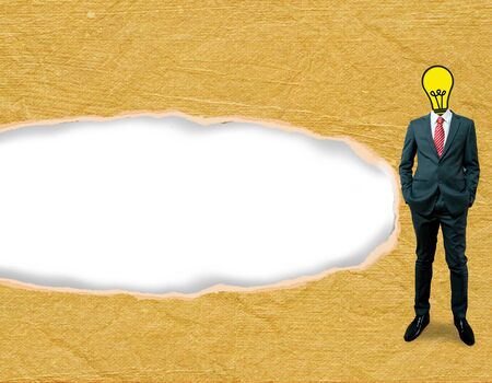 Business man on the paper texture background - Hole with text spaceの写真素材
