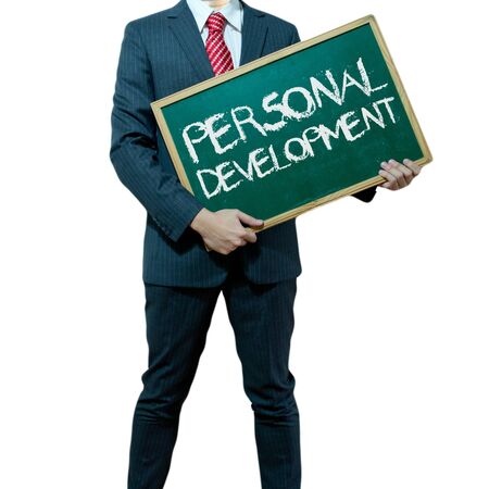Business man holding board on the background with business word, Careerの写真素材