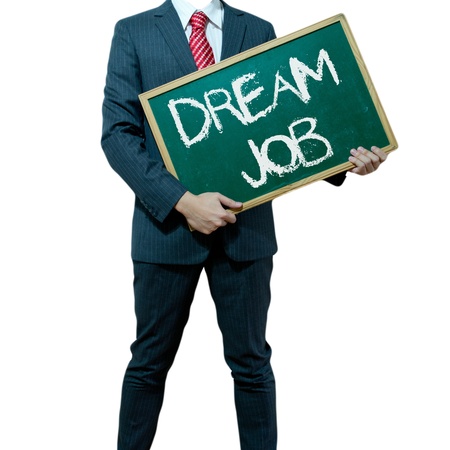 Business man holding board on the background with business word - Dream Jobの写真素材