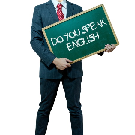 Business man holding board on the background with business wordの写真素材
