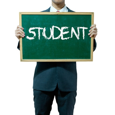 Business man holding blackboard on the background , Questionの写真素材