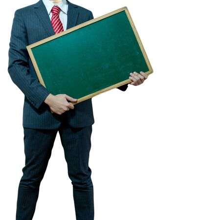 Business man holding black boardの写真素材