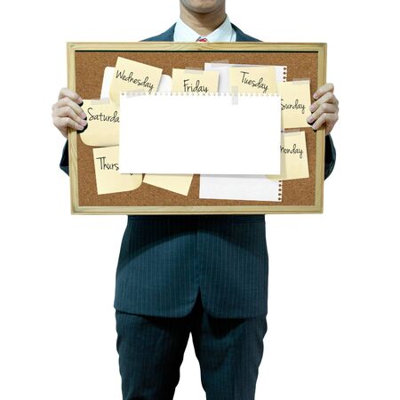 Business man holding board on the backgroundの写真素材