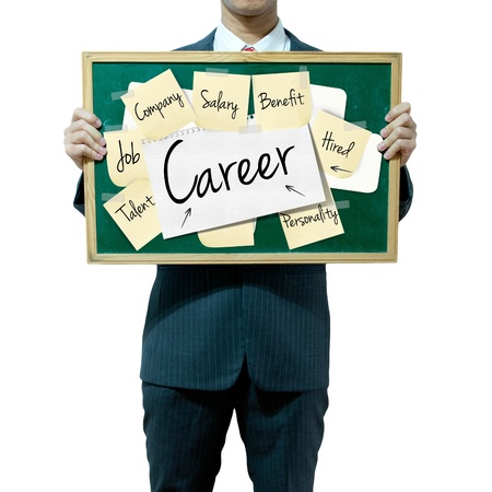 Business man holding board on the background, Career conceptの写真素材