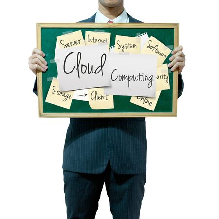 Business man holding board on the background, Cloud computing conceptの写真素材