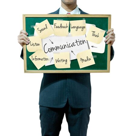 Business man holding board on the background, Communication conceptの写真素材