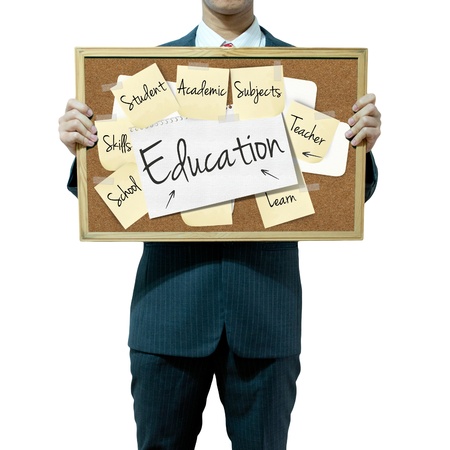 Business man holding board on the background, Education conceptの写真素材
