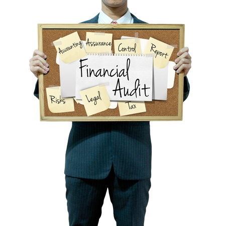 Business man holding board on the background, Financial Audit conceptの写真素材