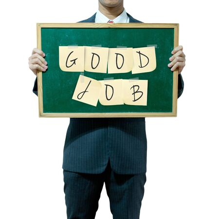 Business man holding board on the backgroundの写真素材