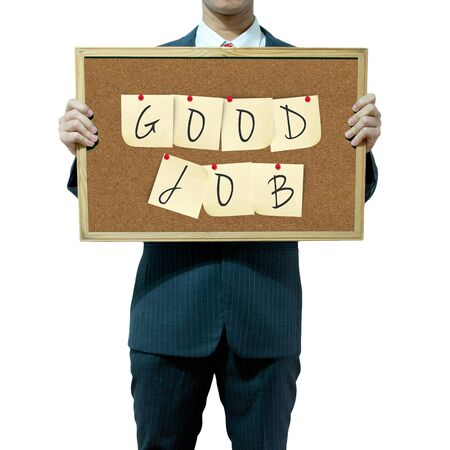 Business man holding board on the backgroundの写真素材