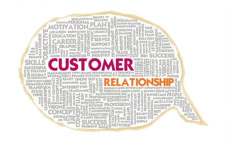 Wordcloud on texture paper speech bubble, Customer conceptの写真素材