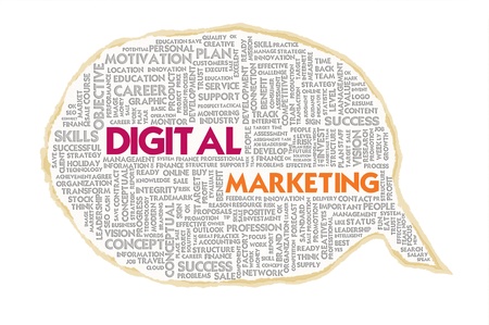 Wordcloud on texture paper speech bubble, Digitak Marketingの写真素材