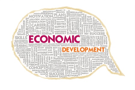 Wordcloud on texture paper speech bubble, Economic Developmentの写真素材