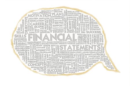 Wordcloud on texture paper speech bubble, Financial Statementsの写真素材