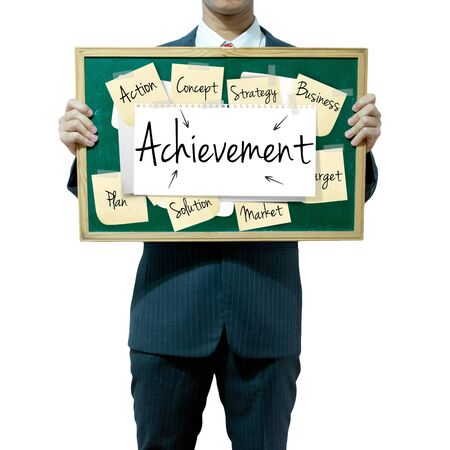 Business man holding board on the background, Achievementの写真素材