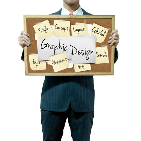 Business man holding board on the background, Graphic Designの写真素材
