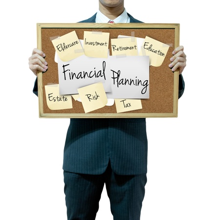 Business man holding board on the background, Financial aspectの写真素材