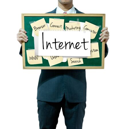 Business man holding board on the background, Internet Conceptの写真素材