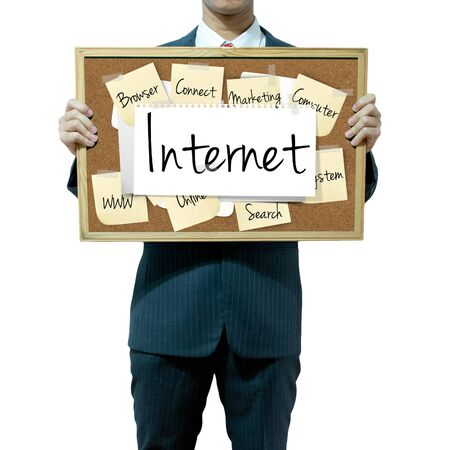 Business man holding board on the background, Internet Conceptの写真素材