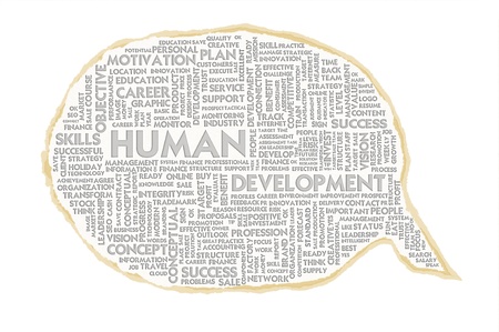 Wordcloud on texture paper speech bubble, Human Resourceの写真素材