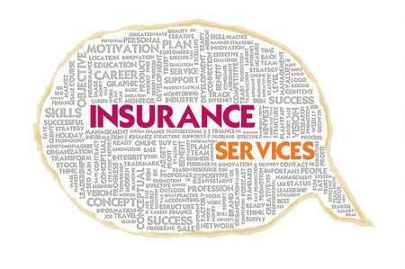 Wordcloud on texture paper speech bubble, Insurance conceptの写真素材