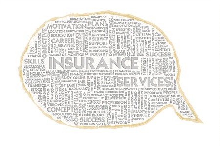 Wordcloud on texture paper speech bubble, Insurance conceptの写真素材