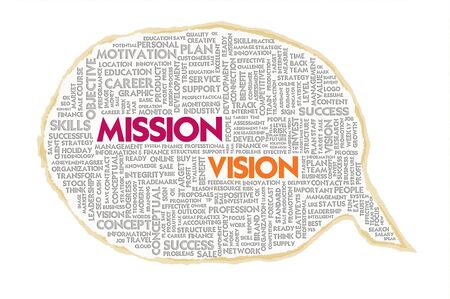 Wordcloud on texture paper speech bubble, Business mission and visionの写真素材