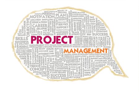 Wordcloud on texture paper speech bubble, Project Managementの写真素材