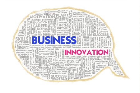 Wordcloud on texture paper speech bubble, Business conceptの写真素材