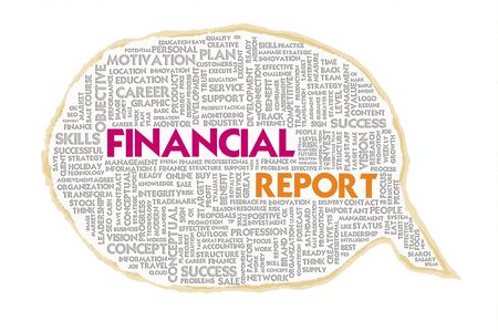 Wordcloud on texture paper speech bubble, Financial conceptの写真素材