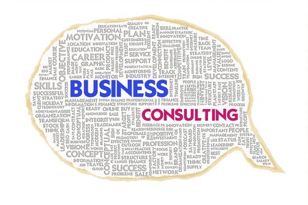 Wordcloud on texture paper speech bubble, Business conceptの写真素材