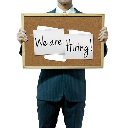 Business man holding board on the background, Job Opportunityの写真素材