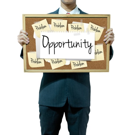 Business man holding board on the background, Opportunityの写真素材