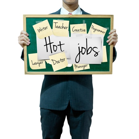 Business man holding board on the background, Head Hunterの写真素材