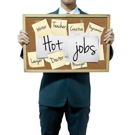 Business man holding board on the background, Head Hunterの写真素材