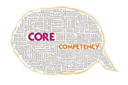 Wordcloud on texture paper speech bubble, Core Competencyの写真素材