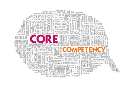 Wordcloud on texture paper speech bubble, Core Competencyの写真素材