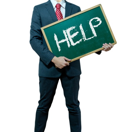Business man holding board on the background, Helpの写真素材