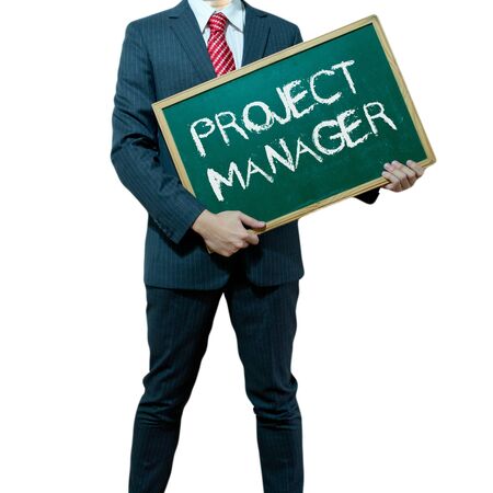 Business man holding board on the background, Project Managerの写真素材