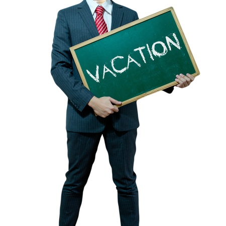 Business man holding board on the background, Vacationの写真素材