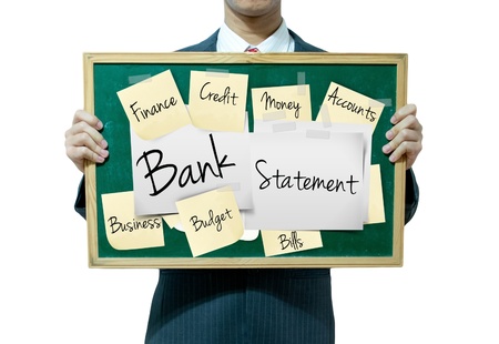 Business man holding board on the background, Bank Statementの写真素材