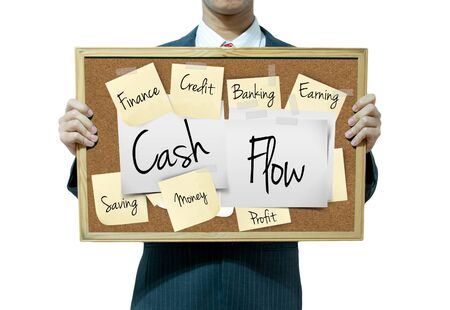 Business man holding board on the background, Cash flowの写真素材