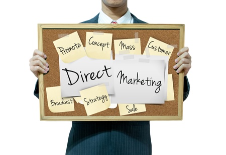 Business man holding board on the background, Direct marketingの写真素材