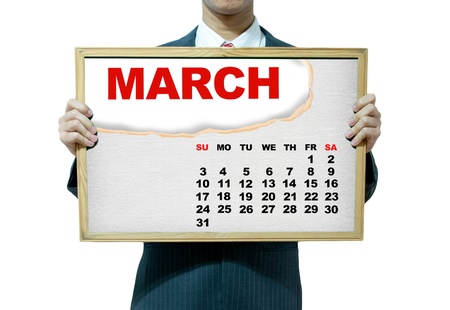Business man holding board on the background, 2013 calendarの写真素材