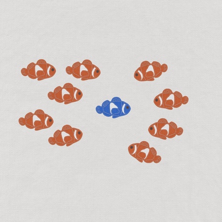 Fish leader on white background with stitch style, unique and diffrent business conceptの写真素材