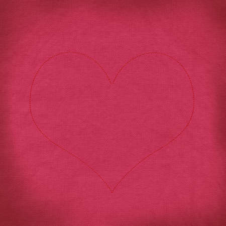 Red rose with stitch style on fabric backgroundの写真素材