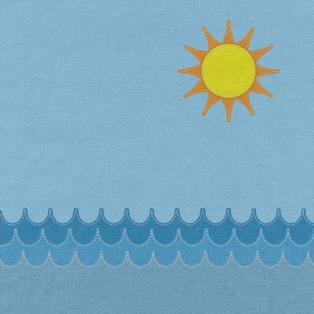 Sea with stitch style on fabric backgroundの写真素材
